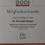 Deutsche Gesellschaft für Orale Implantologie (DGOI) – Mitgliedsurkunde