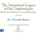 International Congress of Oral Implantologists (ICOI) – Member-Certificate 2011