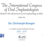 International Congress of Oral Implantologists (ICOI) – Member-Certificate 2012/2013