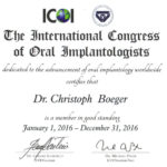 International Congress of Oral Implantologists (ICOI) – Member-Certificate 2016
